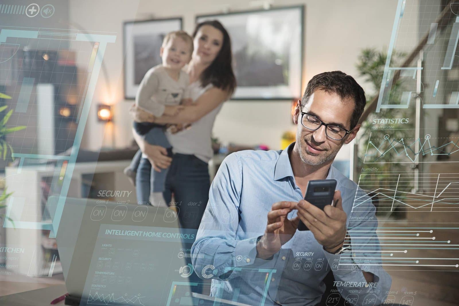 Smart home security controls shown on a mobile app